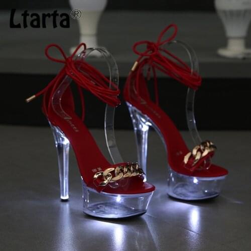 LTARTA 2021 LED Light PU Sexy Sandals 13CM15CM High Heels Stilettos Sexy Transparent Luminous High Female Clear Heels LFD