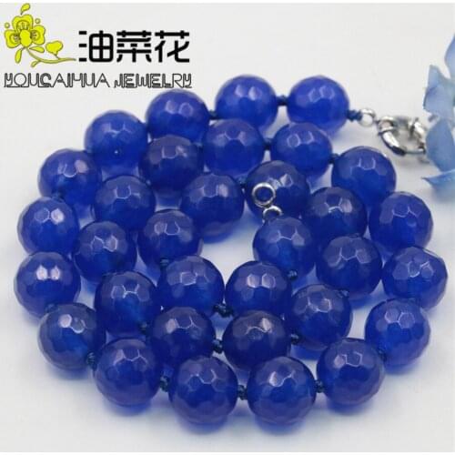 Fashion Genuine 10mm Blue Chalcedony Necklace Beads Stone Jewelry Stone Necklace Ornaments Christmas Gifts 18'' Wholesale Price