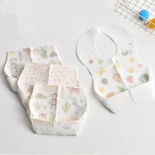 MAYA STEPAN 10 PCS Baby Disposable Bibs For Meals Baby Saliva Towels Childrens Waterproof Feeding Bib Pockets Portable
