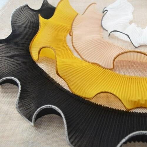 5meter Single layer chiffon wave lace, pleated fishing line, wooden ear edge, clothing accessories DIY decorative cloth edge