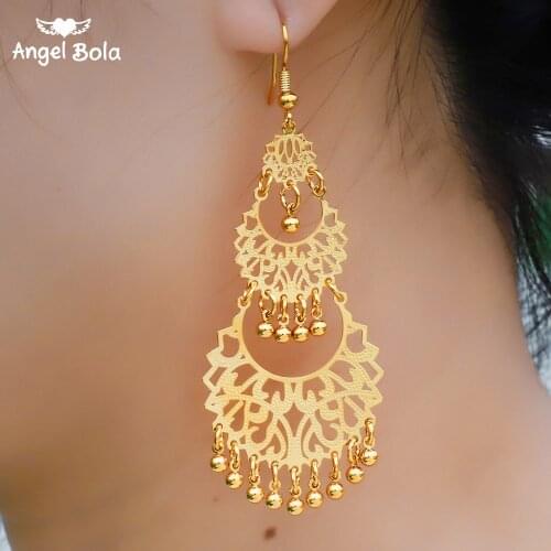 Oman Allah Muslim Gold Color Drop Earrings for Women Nigeria Turkish Jewelry Gifts with Pieces Tassel Pendant Earrings
