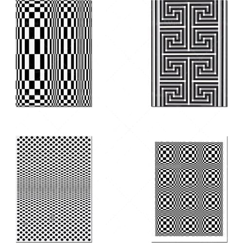 Optical illusion art: abstract black and white geometric prints, contemporary art prints, modern Scandinavian murals, modern geo
