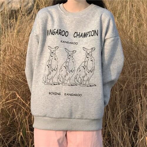 Autumn Hoodie Women College Hoodie Vintage Loose Round Neck Pullover Cute Kangaroo Print Hoodie Harajuku Cartoon Animal Hoodie