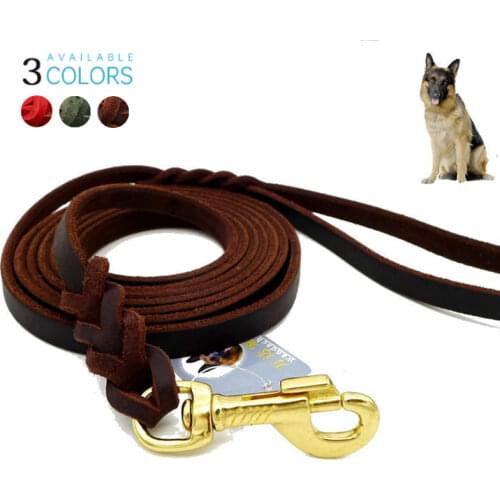 German Shepherd Labrador Large Dog Traction Rope Training Braided Leather Large Dog Traction Rope Copper Hook Para Perros
