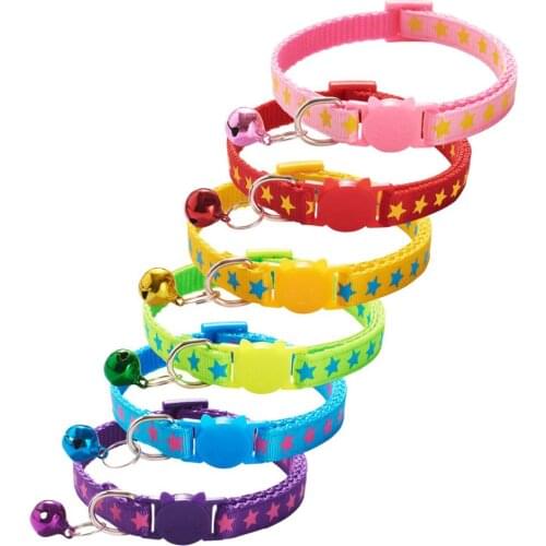 Dog Cat Collar With Bells Rainbow Star Printed Adjustable Breakaway Pets Collars Cute Puppy Kitten Necklace Pet Supplies