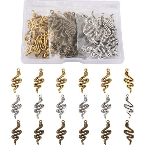 45Pcs/Box Nickel Free Tibetan Style Snake Alloy Pendants for Jewelry Making Necklace Bracelets Dangle Finding Supplies 39x15mm