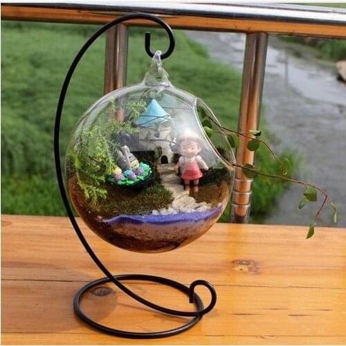 Hanging Clear Glass Ball Air Plant Terrarium With Metal Stand 10cm Globe Rack Holder Round Aquarium Fish Flower Plant Vase