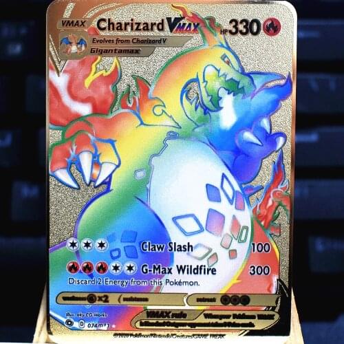Pokemon flash card golden metal fire-breathing dragon gx vmax v ex rare metal Kaib mewtwo Pikachu game battle card collection