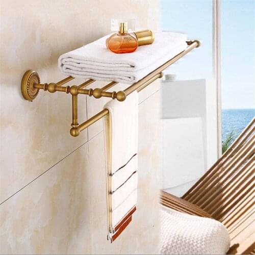 Towel Racks Copper Bath Towel Holder Bathroom Wall Mounted Antique Fixed Bath Towel Rack 60cm Towel Holder Bath Hardware