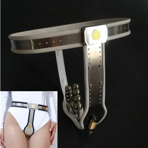 Stainless Steel Female Chastity Belt Anal Plug+Vagina Plug Dildo Masturbator Strap On Pants Bdsm Metal Sex Tools Chastity Device