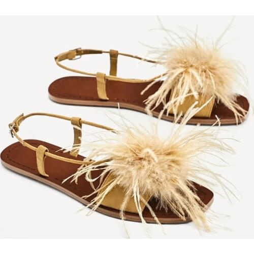 Casual Flats Sandals 2021 Summer New Fashion Flat Bottom Plush Fur Slippers Bohemian Beach Shoes Woman Vintage Womens Flip Flop