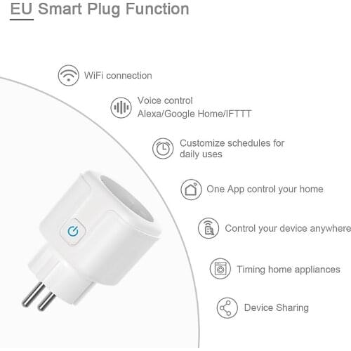 Smart Power Socket EU Plug 16A Tuya APP Remote Control Support Alexa Google Home IFTTT Voice Control Smart Power Monitor Timing