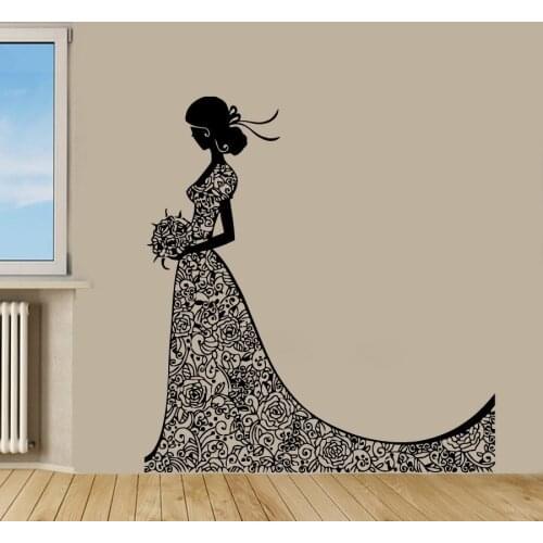 Girl Vinyl Wall Decal Bride Beauty Sticker Fashion Wedding Dress Beauty Salon Home Art Decor Mural Poster Paper WW-317