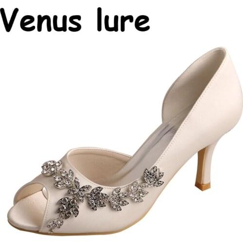 Venus lure Womens Shoes Evening Wear Medium Heel Marfil Satin Bride Shoes