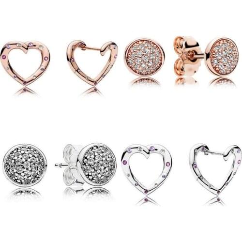Authentic 925 Sterling Silver Earring Rose Dazzling Droplets With Crystal Stud Earring For Women Wedding Gift Pandora Jewelry