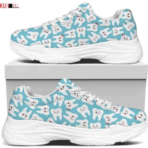 KUILIU Cartoon Tooth Funny Print Women Platform Shoes Comfortable Luxury Brand Casual Flat Bottom Breathable Mesh Shoe For Lady