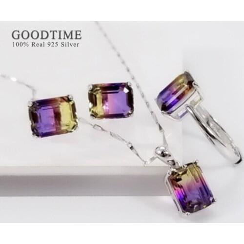 Luxury Jewelry Set For Women Pure 925 Sterling Silver Square Zircon Necklace Earrings Ring Valentines Day Crystal Set For Girl