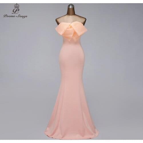 Bow style evening dresses mermaid evening gown dresses woman party night strapless vestidos de fiesta de noche
