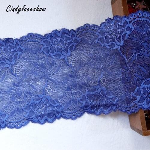 1 Yard 15.5cm Wide Nylon stretch Lace Trim For Clothing Accessories Sewing Applique elastic French Net Lace Fabric Navy Blue DIY