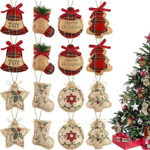 16 Pieces Christmas Tree Stocking Hanging Decoration,Burlap Christmas Ornaments for Xmas Hanging Ornaments(8 Style)