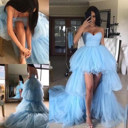 2019 Fashion Evening Dresses Sexy Sweetheart Sleeveless Hi-Low Prom Dress Custom Made Tiers Formal Wear