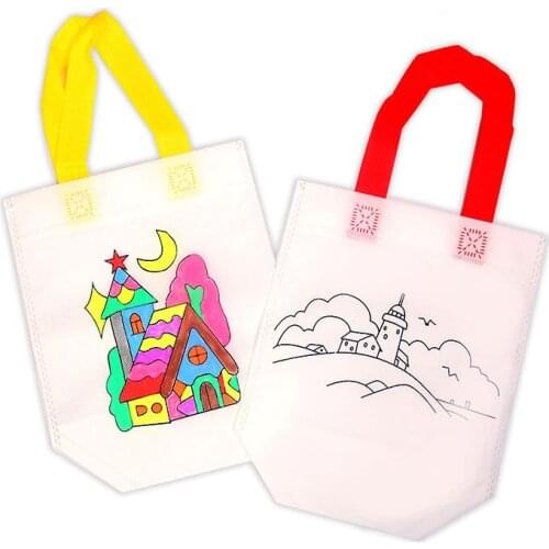 50pcs Graffiti Markers Painted Handbag Non-woven Pictures kindergarten Child Graffiti Art Material Kit Bag Drawing Party Favors