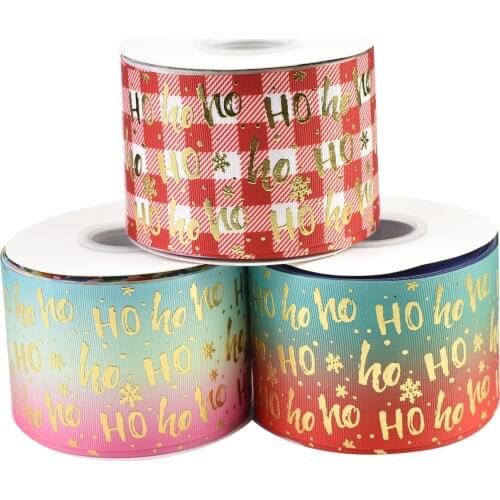 50yards 75mm Gold Foil Ho ho ho Snowflake Grosgrain Ribbon Christmas design For DIY Accessories Welcome Custom printed