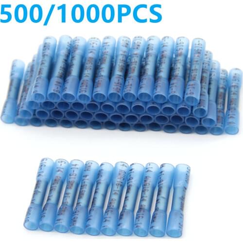 500/1000PCS Blue Heat Shrink Connectors Insulated Waterproof Seal Sleeve Terminal Butt Electrical Wire Crimp Connector 16-14 AWG