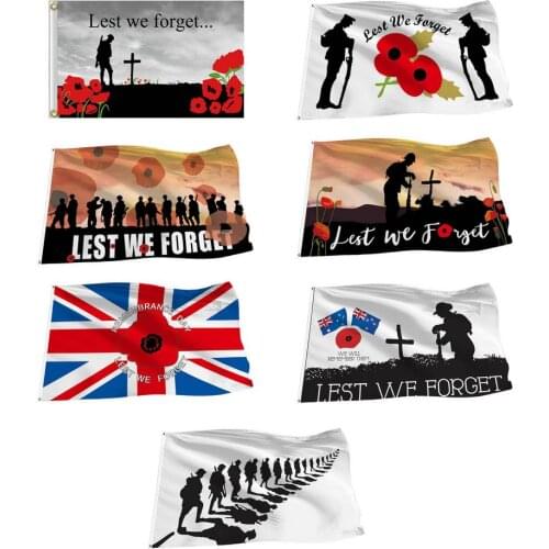 5x3F Lest We Forget Flag Remembrance Day Banner For Street House Outdoor Poppy Flag Single Layer Polyester Banner Stickers