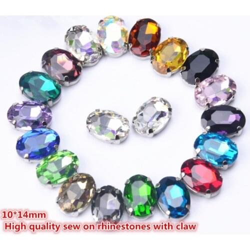 Free shippment! fancy 10*14mm oval sew on crystal with metal claw setting ,Sewing stone 25pcs/lot