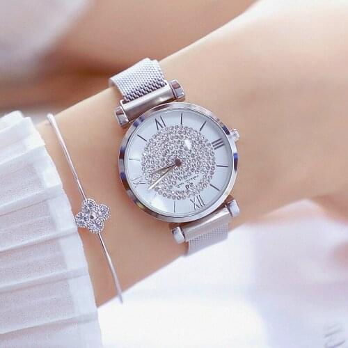 Luxury Crystal Watch Women Fashion Mesh Steel Strap Quartz Watch Date Clock Female Ladies Wristwatches relogio feminino