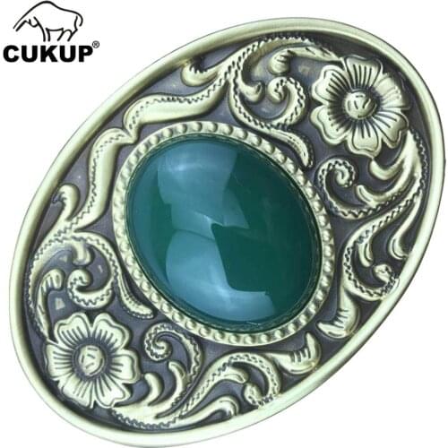 CUKUP New Design Floral Pattern Solid Brass Buckle Metal & Real Jade for 3.7-3.9cm Wide Belt Paties Buckles Only for Men BRK011