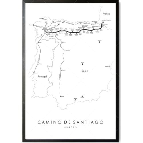 Camino de Santiago Trail Map | Camino Hiking Trail Map | Camino de Santiago Poster | Santiago de Compostela | Trail Map Art