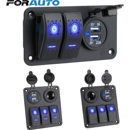 FORAUTO Digital Voltmeter Dual USB Port Outlet Combination 12~24V Circuit Control Waterproof Car Switch Panel 2/3 Gang