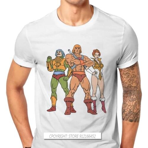 MotU Three Crew Neck TShirt He-Man And The Master Of The Universe Battle Cat Grayskull Anime Cotton T Shirt Mans Clothes