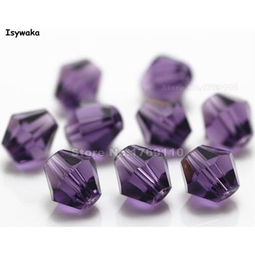 Isywaka 38pcs Purple Color 8mm Bicone Austria Crystal Beads charm Glass Beads Loose Spacer Bead for DIY Jewelry Making