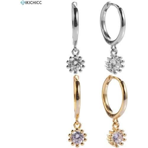 Kikichicc 100% 925 Solid Silver 8.8MM Big Zircon Flower Dangle Drop Earrings Silver 925 Earrings Plata 925 Jewellery