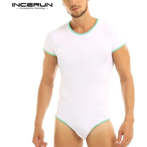 Fashion Sexy Cozy Jumpsuit T Shirts INCERUN Mens Patchwork Romper T-Shirts Casual Short Sleeve O Neck Bodysuit Tee Tops S-5XL 7