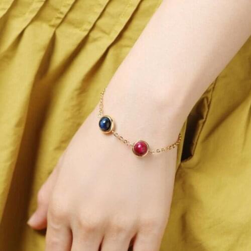 High Quality Bracelets 8mm Natural Stone Round Beads Gold Color Metal Creativity Vogue Jewelry 1 Pcs 20cm wk323