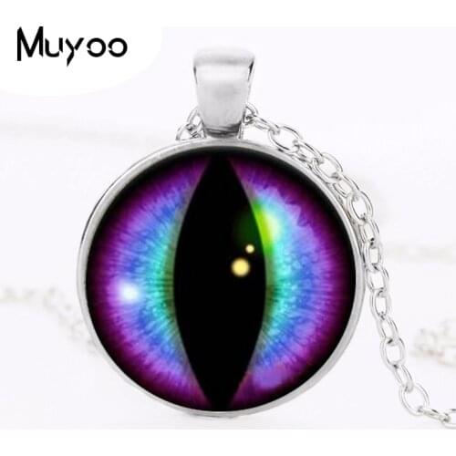 Blue and Purple Dragons Eye Cabochon Glass Round Necklace Men Woman Jewelry HZ1