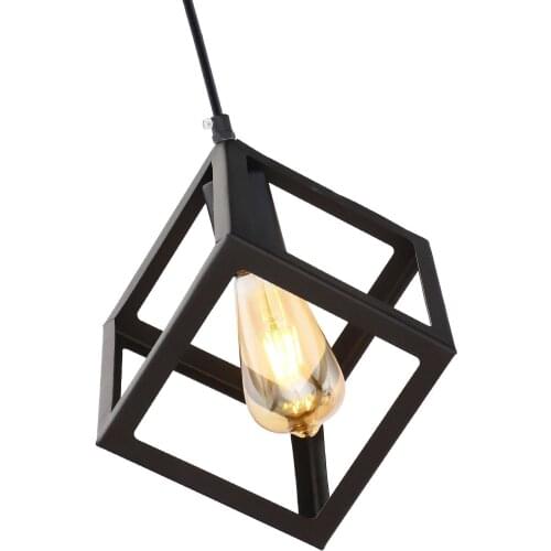 Cube Single Black Chandelier Pendant lamp E27 bedroom romantic iron pendant light pendant Nordic black Minimalist hall HangLamp