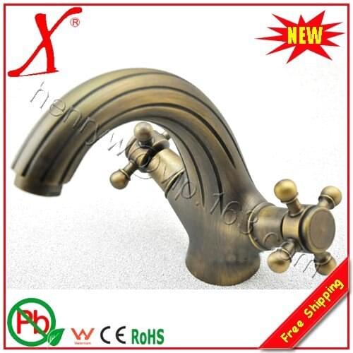 L16106 - Deck Mounted Bronze Finish Brass Double Handle Basin Tap