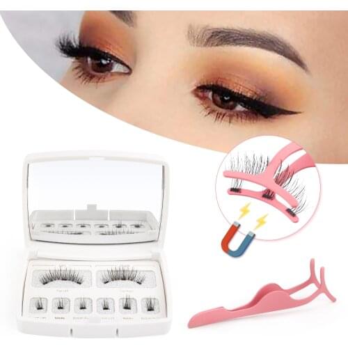Magnetic Eyelashes 3D Thick Curled False Mink Eyelashes Individual False Eyelashes with Extension Tweezers Mirror Makeup Tools