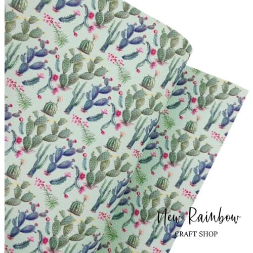 New Rainbow 30x138cm In Roll Cactus Succulent Plants Pu Faux Leather for Bows Making, DIY Handmade Bag, Decor, Earrings, Crafts