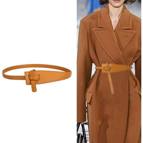 New Double Orifice Belt Female Knotted Decoration Skirt Simple Wild Casual Dress Waistband Long Wide Belts PU Leather Strap Jean