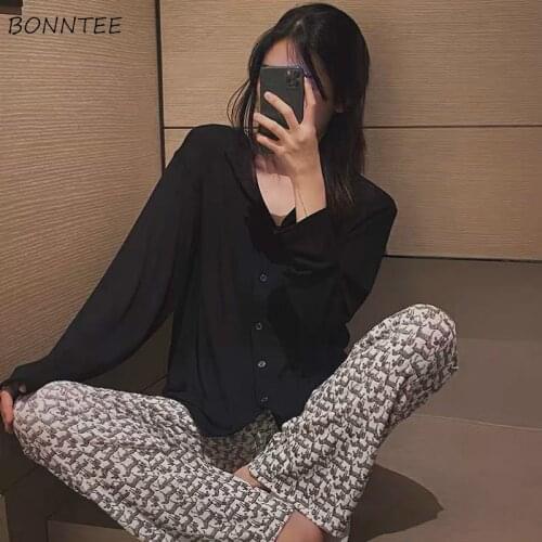 Pajama Sets Women Prevalent Autumn Long Sleeve Solid Simple Ladies Sleepwear Korean Style Home Student Chic Hot Sale Loose New