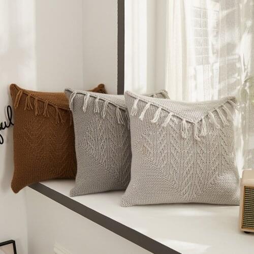 Plaid Cushion Cover Vintage Coffee Grey Light Grey Tassels Pillow Case 45x45cm Soft For Sofa Chair Home decoration