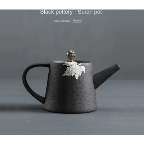 Simple Black Pottery Tea Pot Ceramic Single Teapot Japanese Style Teapot Large Size Retro Stoneware Porcelain Teapot Tea Pots