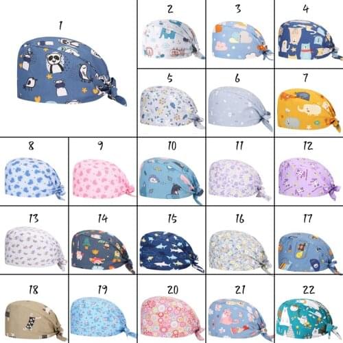 Unisex Cotton Adjustable Pet Shop Work Hats Dust Cap Nursing Cap Health Service Cap Elastic Beauty Hats Beauty Salon Scrubs Cap