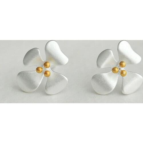 Daisies Real 925 Sterling Silver Simple Design 4 Leaf Clover Flower Small Stud Earrings For Young Ladies Girls Statement Jewelry
